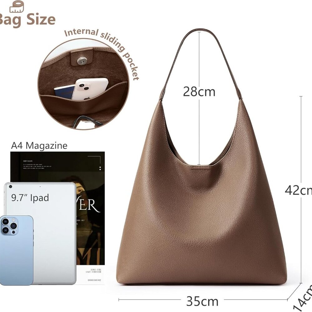 Slouchy Hobo Bag Vegan Leather Suede Tote Bag Women Weekender Shoulder for Casua - Picture 4 of 7